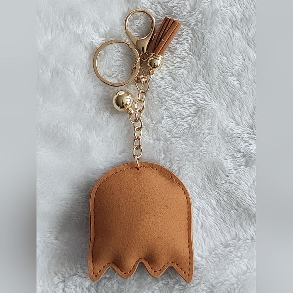 Pacman Brown Ghost Rhinestone Keychain Video Game Bag Charm - Picture 3 of 4